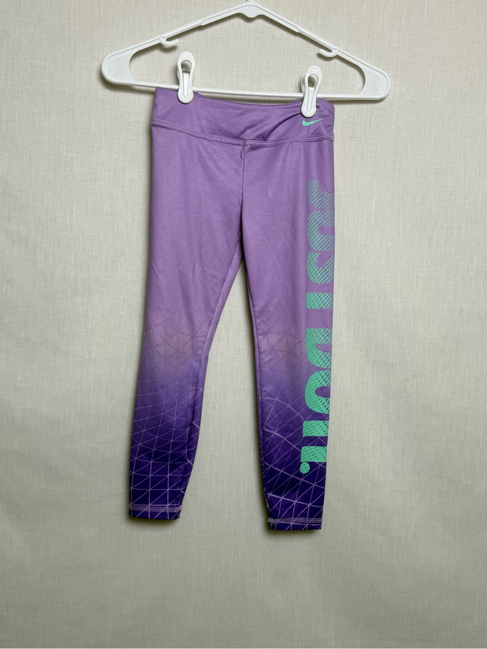 Nike Dri-FIT Girls Leggings Size 6 Purple Teal Just Do It Ombre Athletic Pants